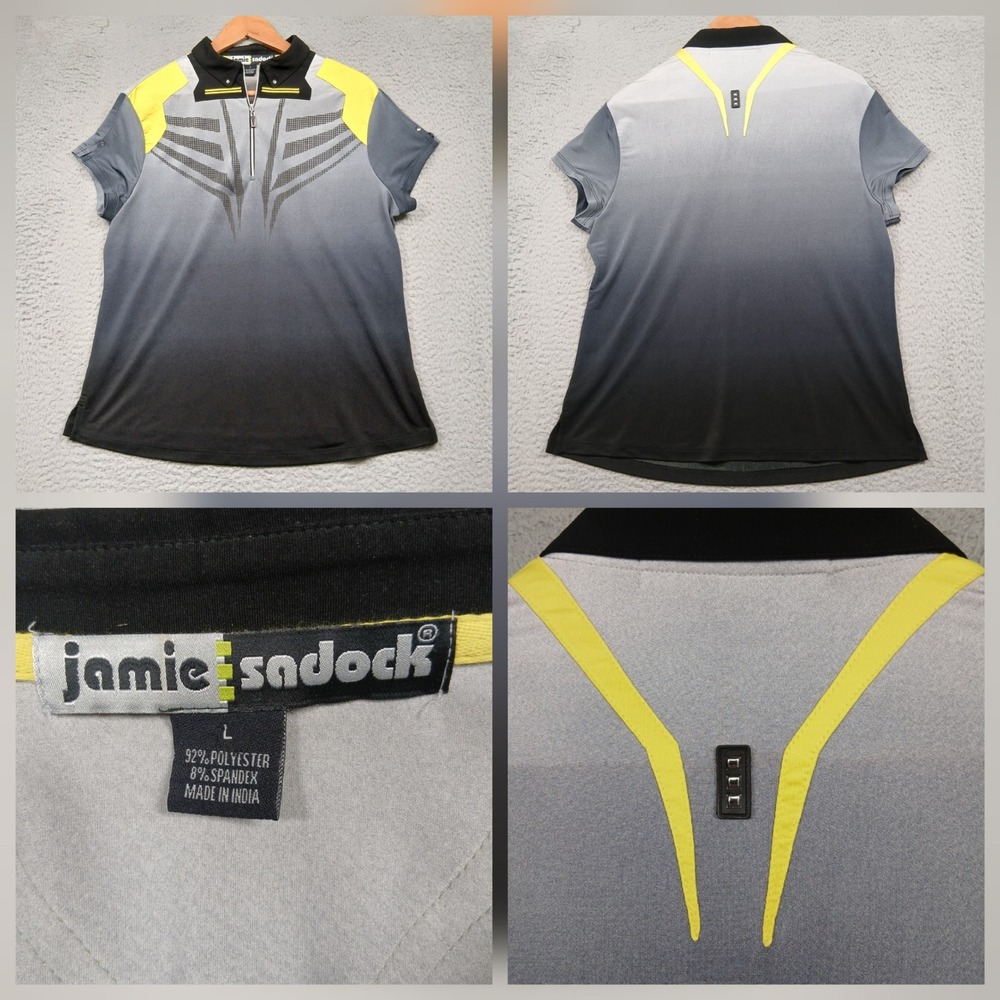 Jamie Sadock Golf Polo Mens L Gray Yellow Gradient 1/4‎ Zip Performance Shirt